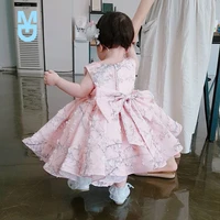 new pink tulle floral baby girl summer dress baptism dress for infant 1 year birthday dress for born girl christening dress