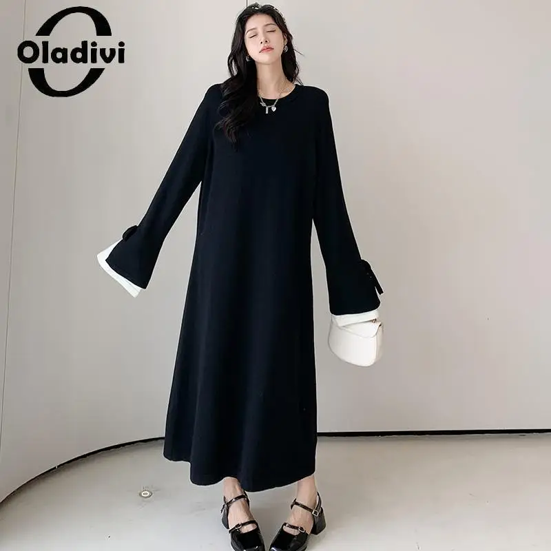 

Oladivi Платье оверсайз с длинным рукавом для женщин, весна-осень 2023, Новые повседневные свободные платья большого размера, длинная туника, женское платье 50821