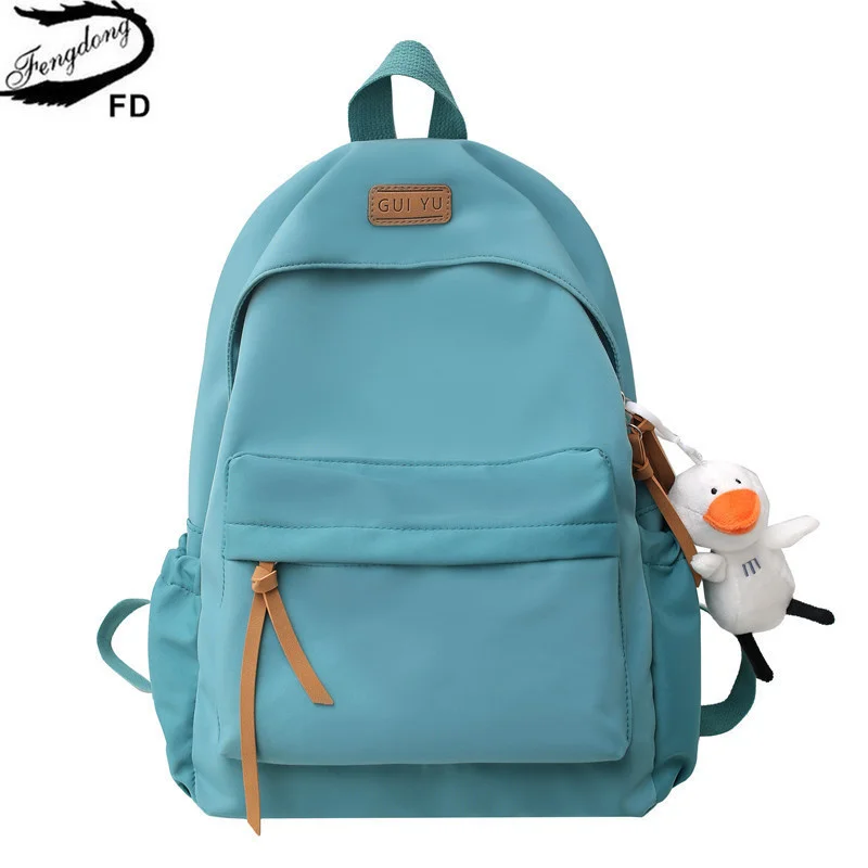 

Fengdong high school bags for girls college student laptop backpack women school backpack teen girl black bookbag cute duck doll