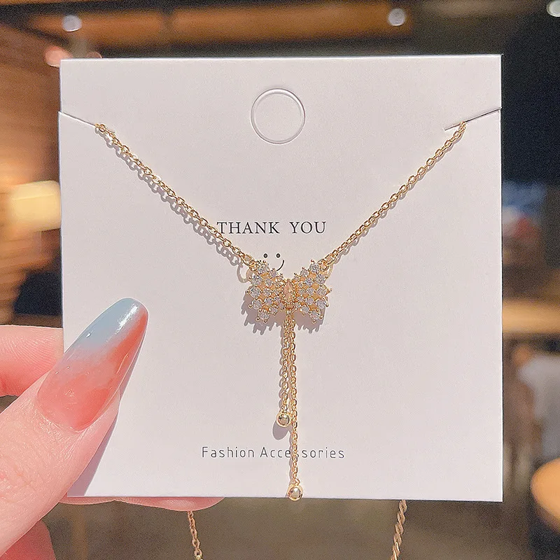 

New Fashion Bowknot Chain Pendant Necklace For Women Stainless Steel Gold Plated Rhinestone Choker Necklace Girls Jewelry Gift