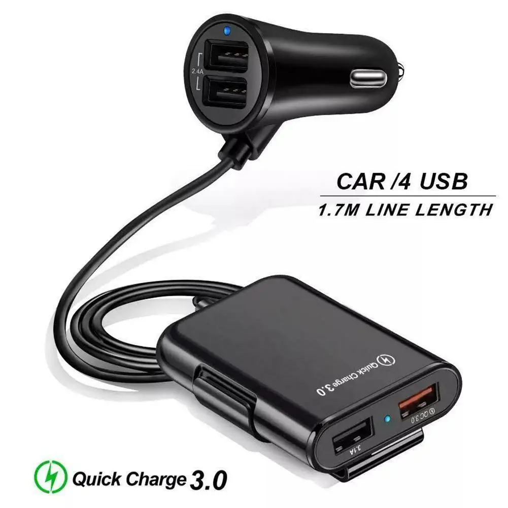 

Car Cigarette Lighter 4 Ports QC3.0+2.4A+3.1A USB Car Charger Universal USB Fast Adapter with 5.6ft Extension Cord Cable for MPV