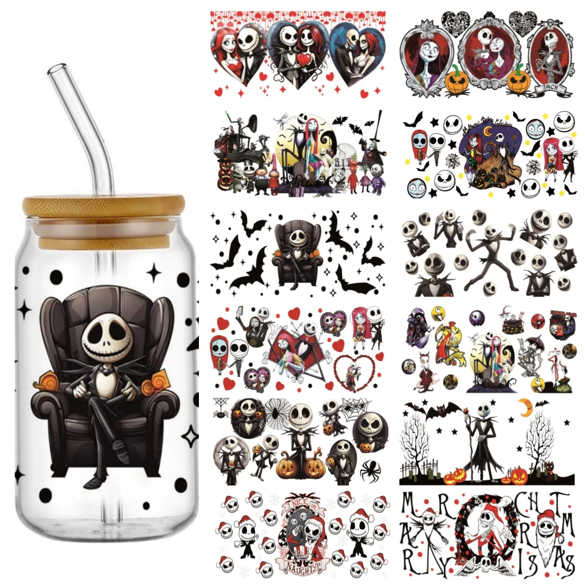 Наклейки Miniso Jack Sally Libbey 16 унций УФ DTF обертка для чашки банка пивного стекла