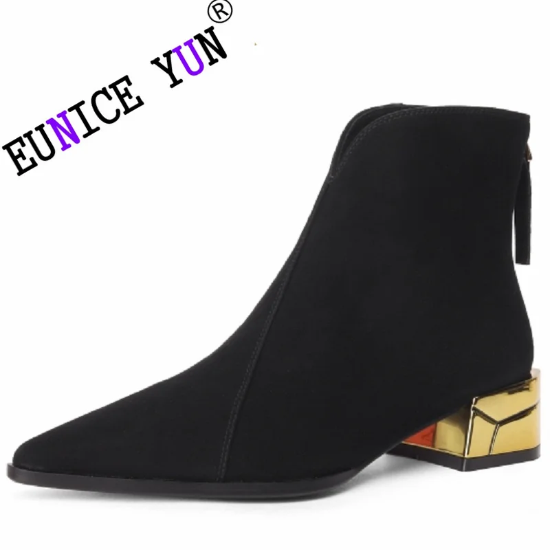 [EUNICE yun】новые женские короткие ботинки на высоком каблуке со странным
