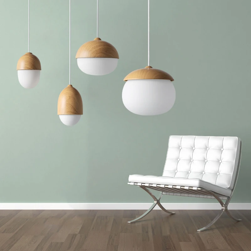 

Modern LED Pendant Lights Nuts Acorn Pendant Lamp Imitation Wood Grain Iron Glass HangLamp Home Bedroom Cafe Decoration Lighting