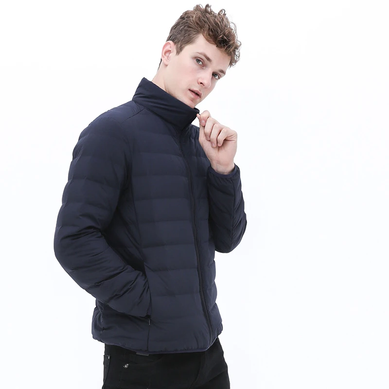 Man Stand-up Collar Puffer Jacket Soft Matt Waterproof Fabric Down Jackets Seamless Winter Autumn Warm Outerwear Coat Blazer