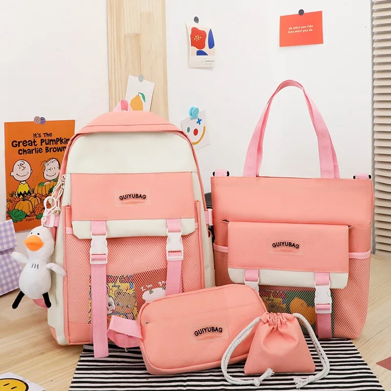 

Qyahlybz kawaii 4pcs set backpack primary school students large capacity fashion backpacks for teenagers girls