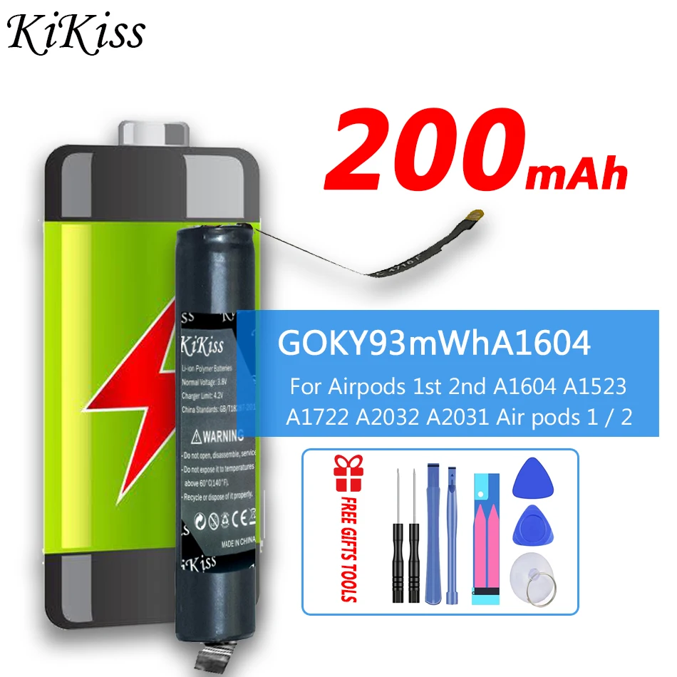 

KiKiss 200mAh Replacement Battery For airpods 1st 2nd A1604 A1523 A1722 A2032 A2031 for air pods 1 air pods 2 GOKY93mWhA1604