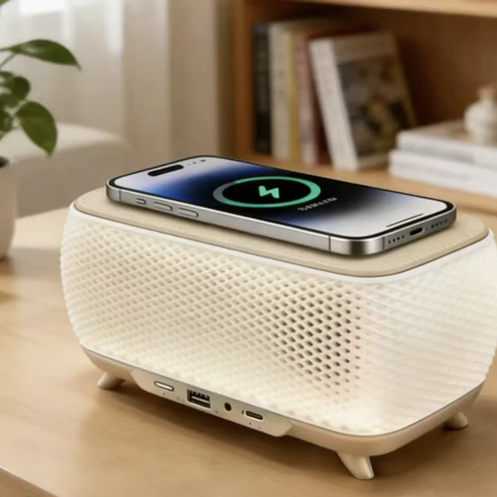Фото Портативная Bluetooth-колонка VYOPBC с беспроводной зарядкой, подсветкой и мощными басами для рабочего стола №3