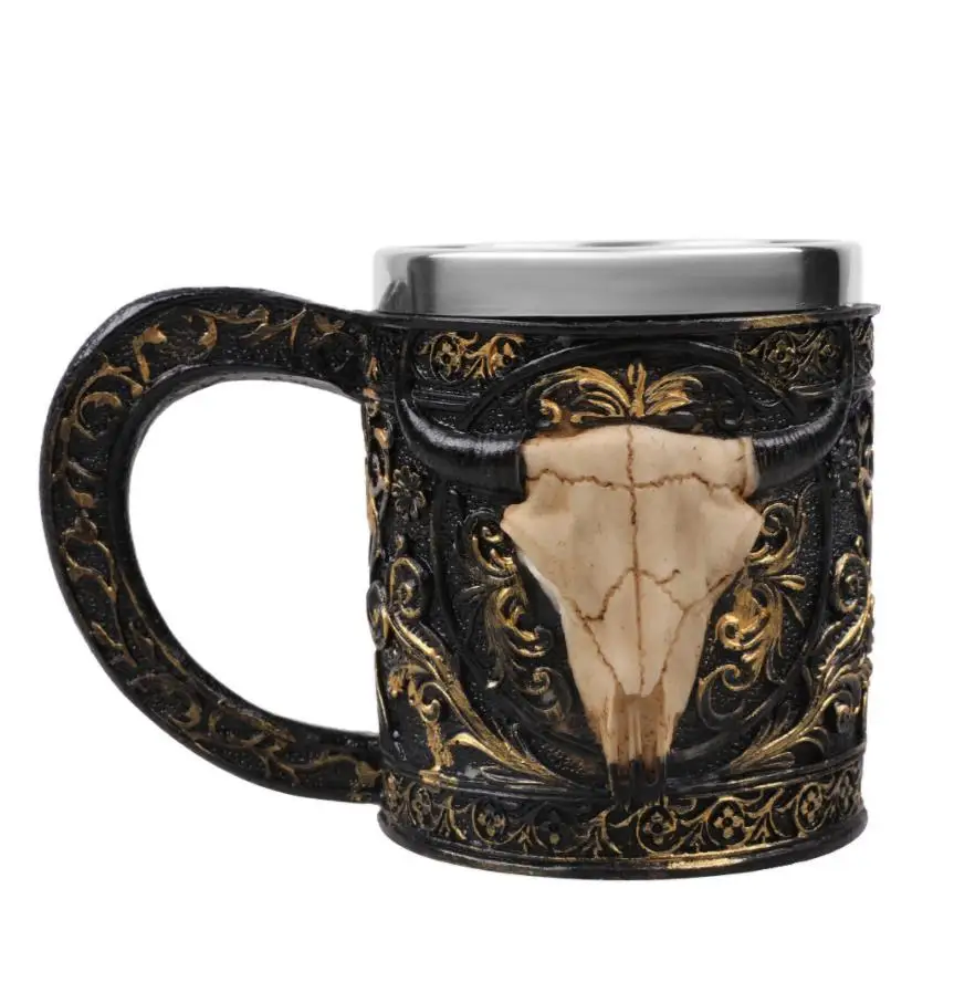 

Stainless Steel Skull Viking Ram Horned Pit Lord Warrior Beer Stein Tankard Coffee Mug Tea Cup Halloween Bar Drinkware Gift New