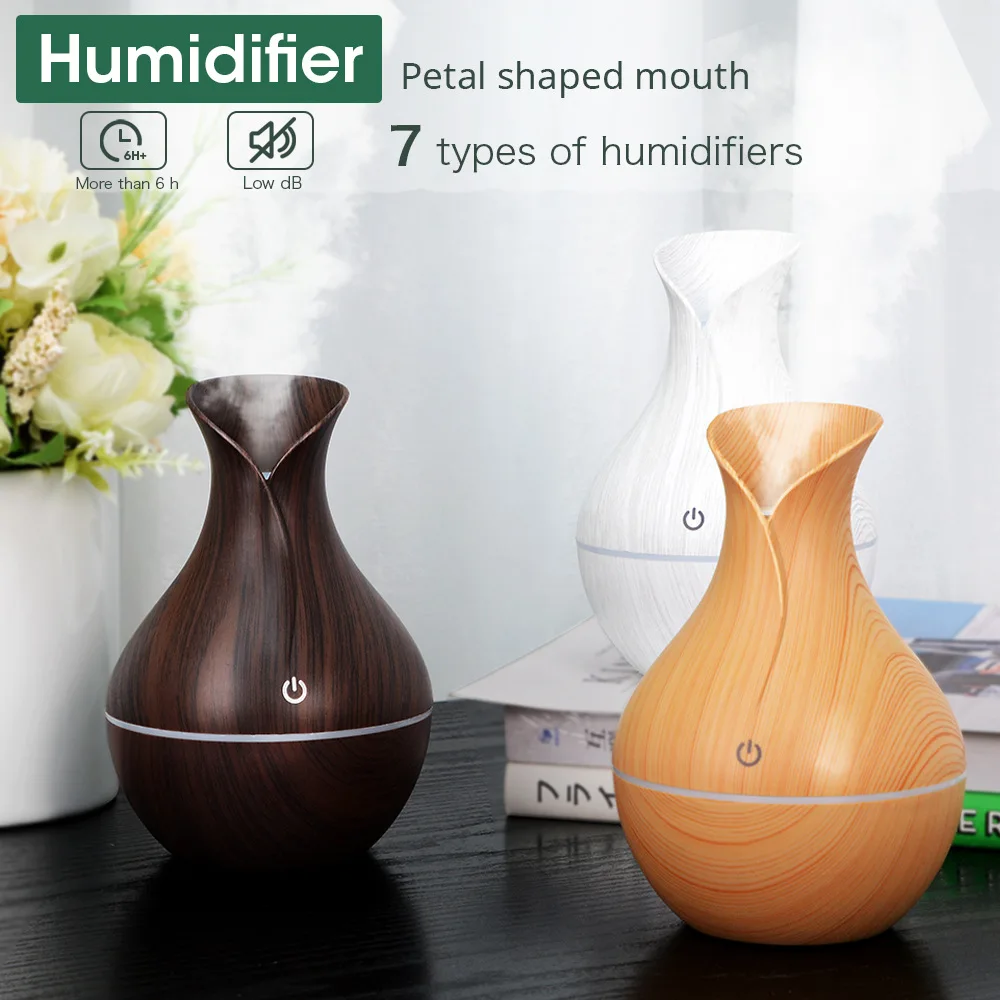 

Creative Vase Wood Grain Aroma Humidifier USB Mute Colorful Air Mushroom Water Replenisher Atomizing Aromatherapy Oil Duffuser