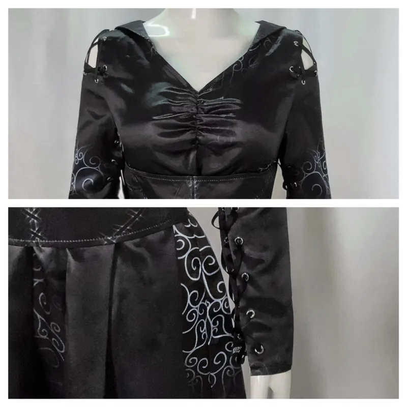 Белatrix Lestrange Cos Костюм Хэллоуин Halliburton Черная Ведьма Сюбка Пожирателя Смерти