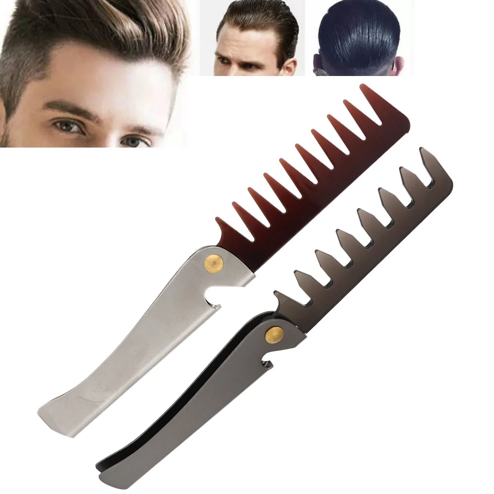 

Portable Vintage Oil Head Comb Stainless Steel Handle Folding Wide Teeth Comb