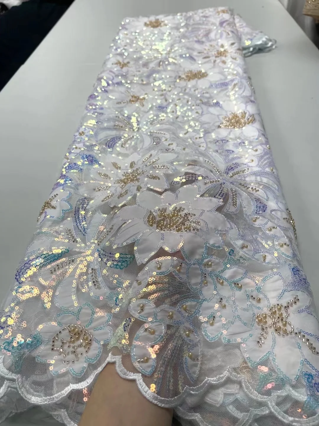 

Sequined Beaded lace fabric beaded for wedding dress and sequin sequence 2022 high quality Black tulle mesh african white 2023
