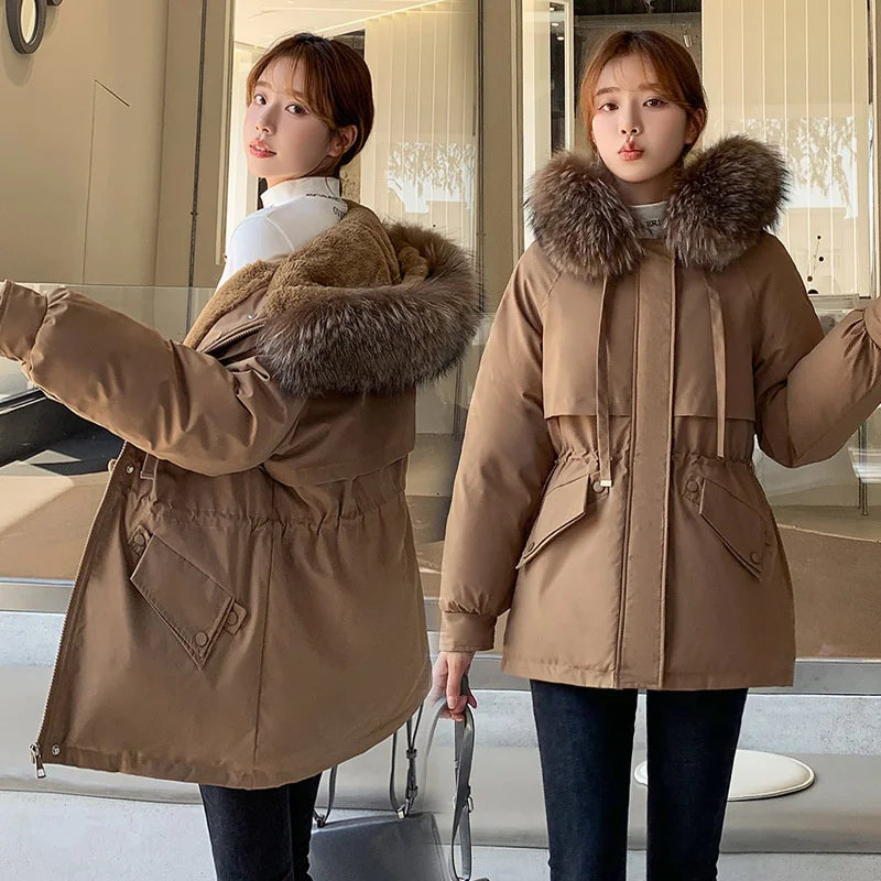 Pai Conquer Cotton Coat Women's 2021 Winter New Style Large Fur Collar Coffee Down Cotton Thickened Small