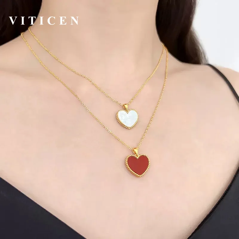 VITICEN New Real 18K Gold AU750 Single Pendant Agate Malachite Romantic Gift Classic Present For Woman Delicate Fine Jewelry images - 6