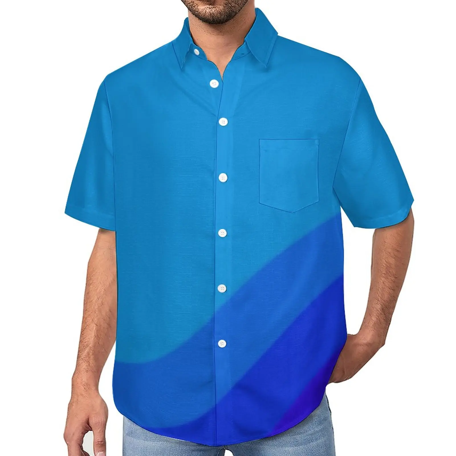 

Colorblock Print Loose Shirt Man Vacation Neon Sunset Casual Shirts Hawaii Pattern Short-Sleeve Street Style Oversized Blouses