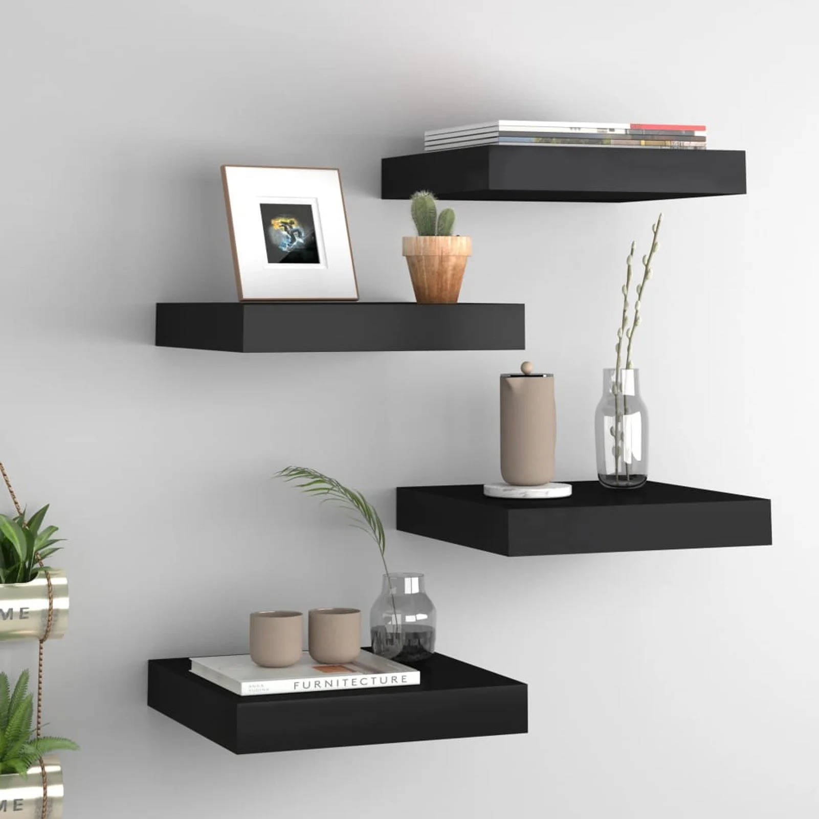 

Floating Wall Shelves 4 pcs Black 9.1"x9.3"x1.5" MDF