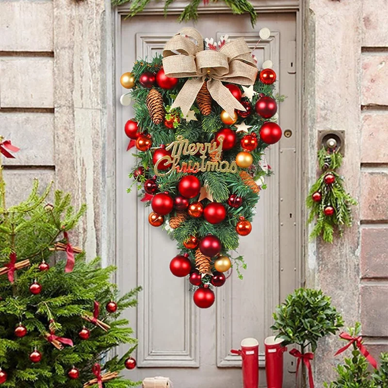 

2Pcs Christmas Front Door Wreath Xmas Teardrop Wreath Kit For Front Door, Wall, Fireplace