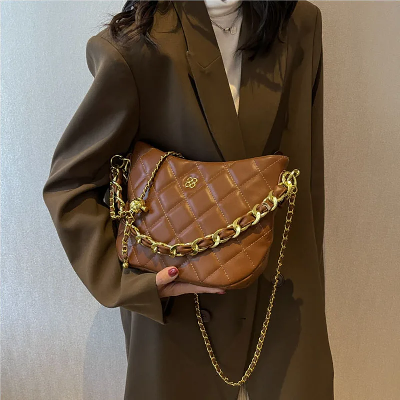 All Seasons Women Fashion Shoulder Messenger Bags Adjustable Shoulder Strap Chain Crossbody Bag Commuter Casual Underarm Satchel