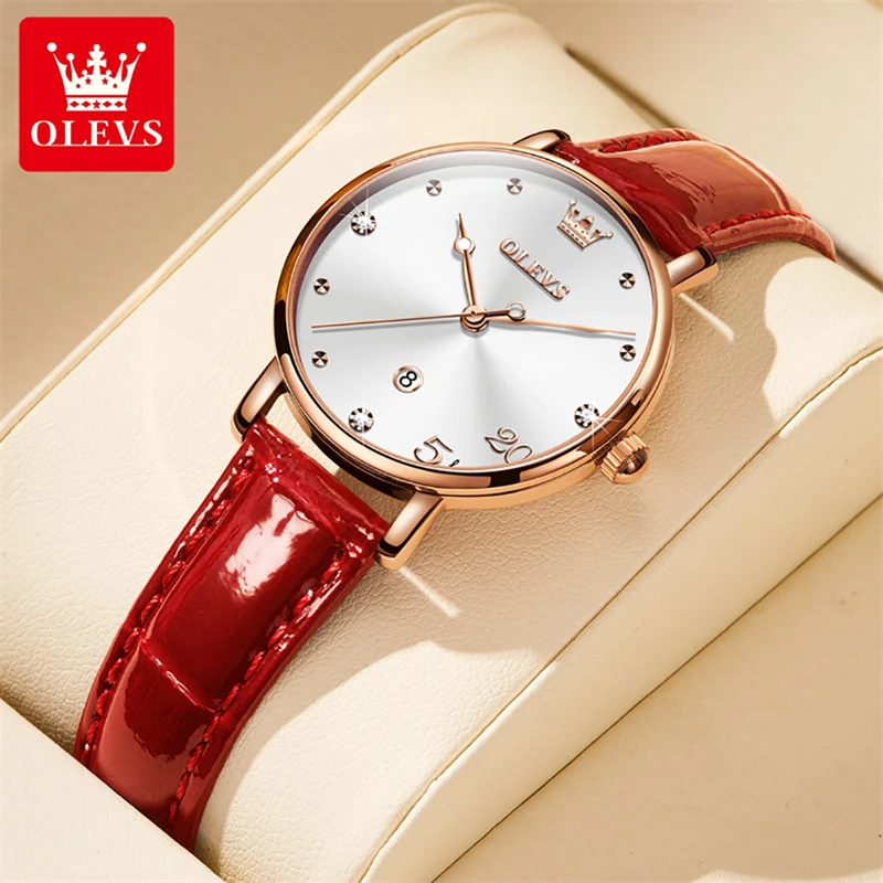 OLEVS 2023 New Luxury Bracelet Necklace Suit Quartz Watch for Women Fashion Leather Strap Waterproof Calendar Womens Watches