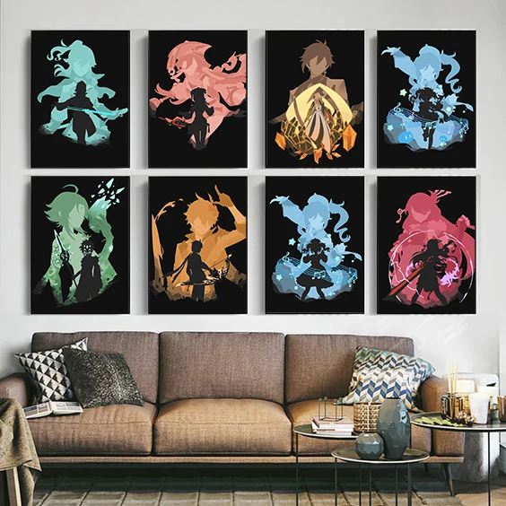 

Modern Home Decor Classic Genshin Impact Game Bedroom Bar Cafe Mural Wall Art Posters Anime Figure Canvas Painting YS02