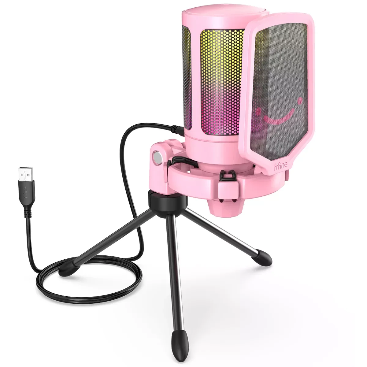 

FIFINE USB Gaming PC Microphone for Streaming Podcasts,AmpliGame RGB Computer Condenser Desktop Mic for YouTube Video-Pink