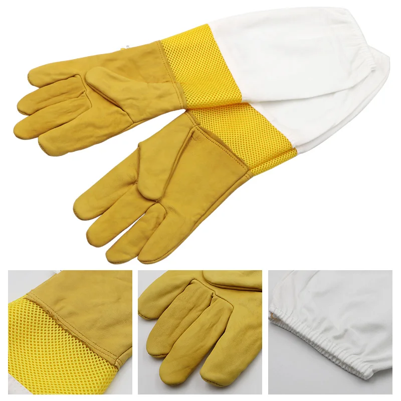 

Beekeeping Anti Bee Gloves Yellow Sheepskin Gloves Long Mesh Breathable Gloves For Beekeeper Beekeeping Tools