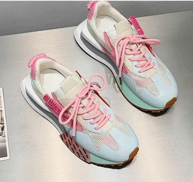 Women's Sneakers 2022 New Mesh Thin Platform Running Shoes Casual Mixed Colors Breathable Height Increased Wedge Platform Shoes