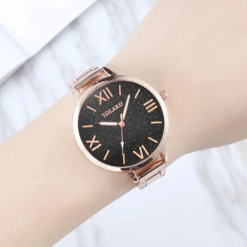 

Business Round Quartz Frosted Roma Dial Casual Wrist Watches Stainless Strap Fashionable Clock Waterproof Wristwatch for Women