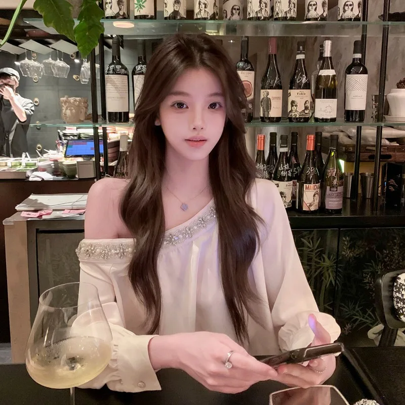 Ne Wautumn Темперамент Блузка с открытыми плечами Y2k Эстетическая корейская все Macth