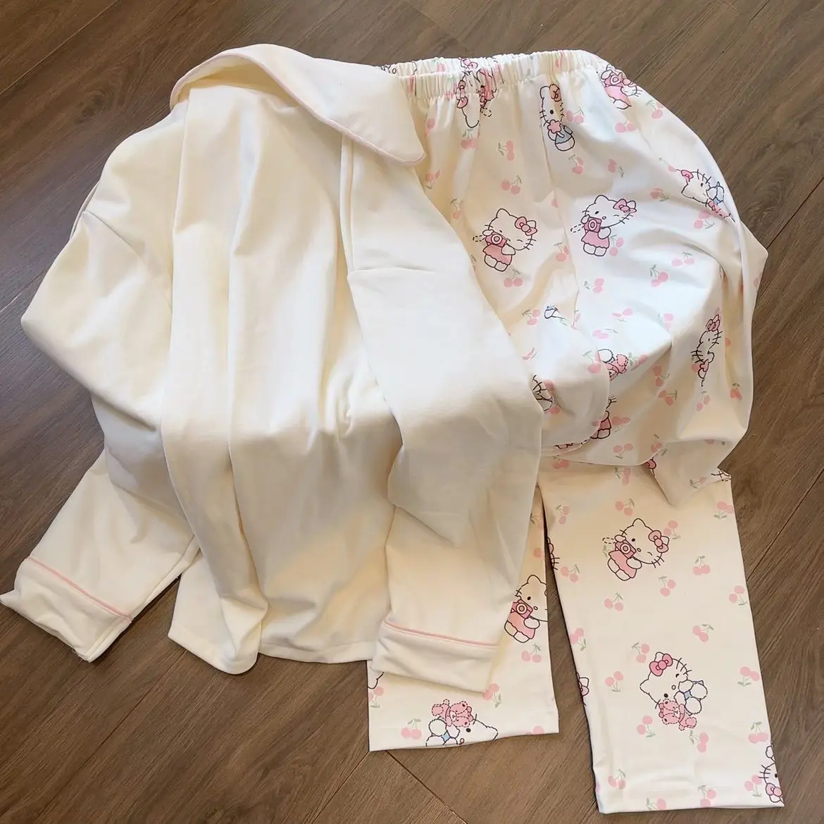 Kawaii Sanriohellokitty пижамный комплект для девочек осенне-зимние брюки с длинными
