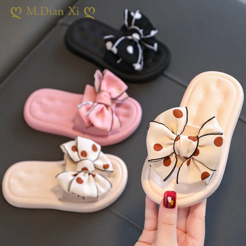 

New Children's Slippers Summer Girls' Sandals Baby's Bow Knot Anti-skid Outer Wear Soft Soled Girls' Beach Shoes Kids Footwear