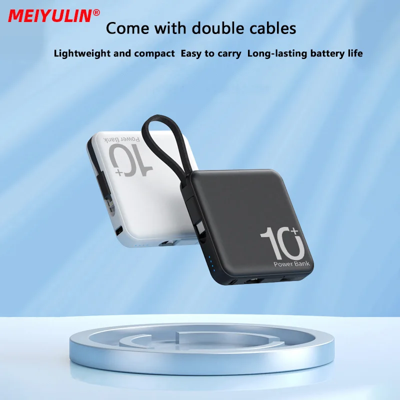 

10000mAh Mini Power Bank Fast Charger Portable External Spare Battery Built-in Cable Powerbanks For iPhone Samsung Xiaomi