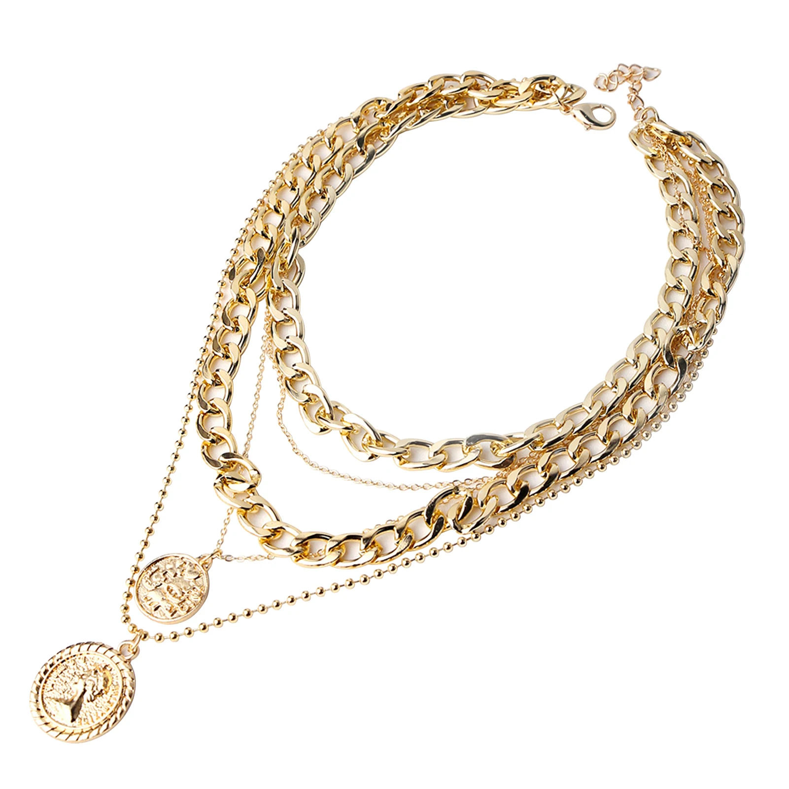 

Vintage Pendant Decorative Case Clavicle Gift Portrait Multi-layer Coin Chain Choker Necklace Men Women Jewelry Fashion