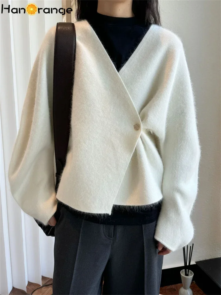 HanOrange 2024 ранняя весна восточный художественный шерстяной вязаный кардиган с