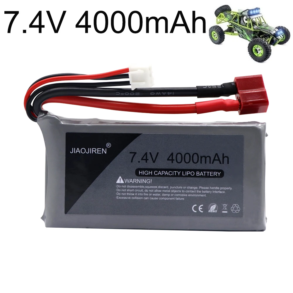 

7.4V 4000mAh 2S high capacity Lipo Battery T Plug For Wltoys 12428 12423 RC Car feiyue 03 Q39 parts 2s 7.4V Car Battery parts