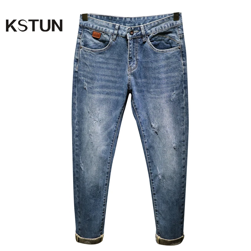 

Slim Fit Jeans Men Stretch Light Blue Streetwear Famous Brand Jeans For Man Washed High Quality Male Ripped Denim Pants Hombre