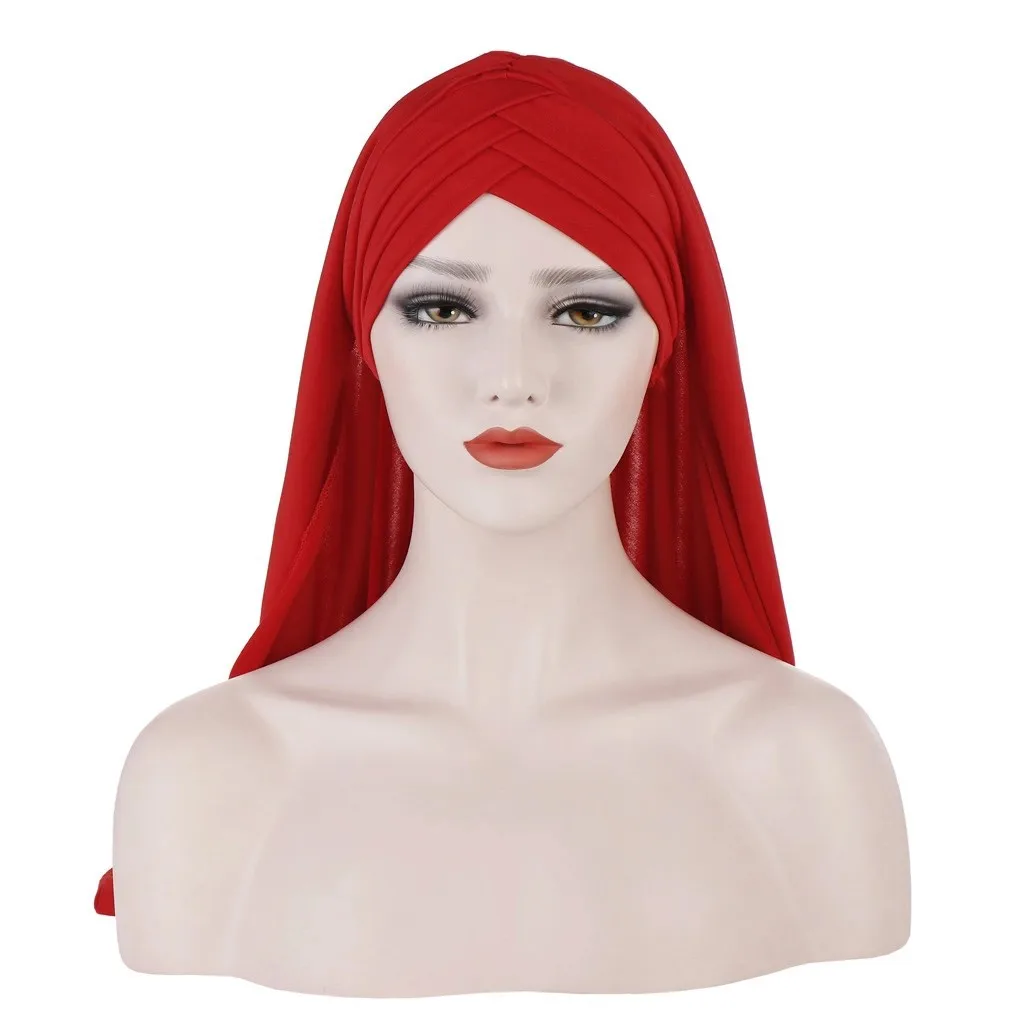 

New Milk Silk Solid Color Scarf Hat Fashion Patch Hijab Two Piece Muslim Ladies Ethnic Hat Sun Protection Party