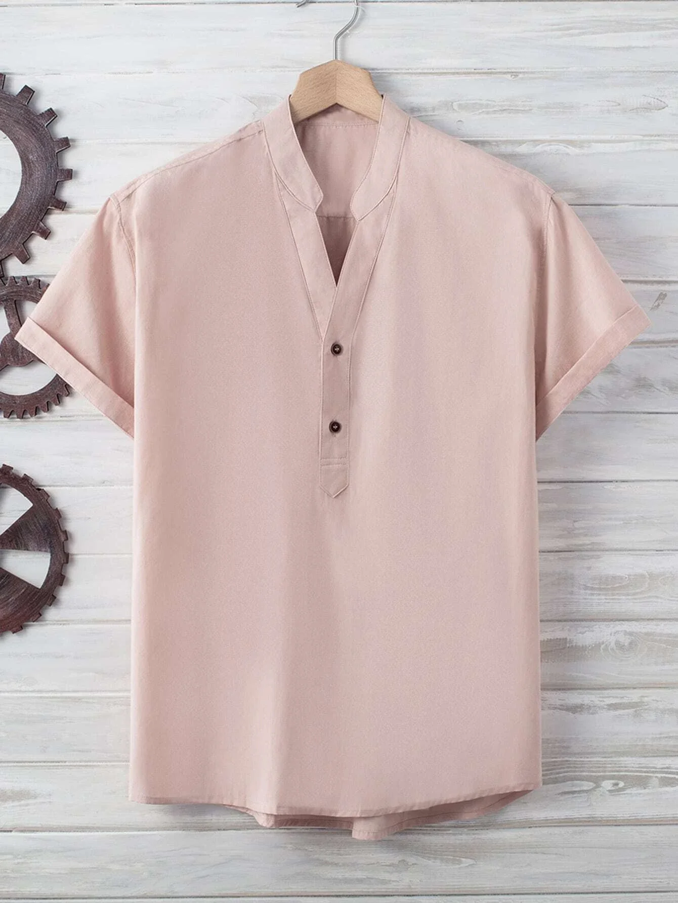 

Men Notched Button Front Shirt