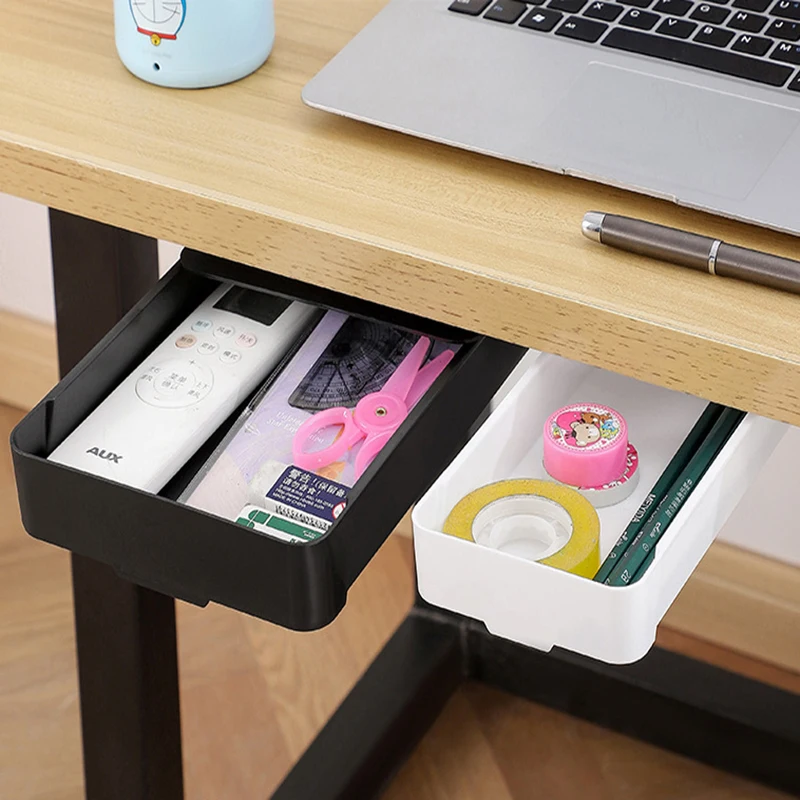 

Under Desk Drawer Organizer invisible storage box self-Adhesive Stationary Container Bedroom Desk Sundry Organizer Makeup holder
