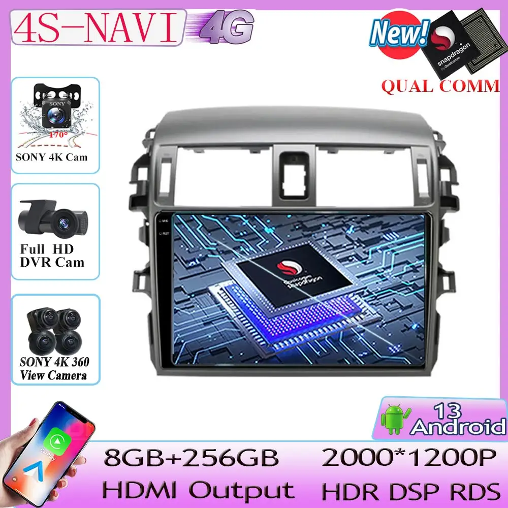 Android 13 Car Video Player Qualcomm Snapdragon For Toyota Corolla E140 E150 2006-2013 Multimedia GPS Navigation Stereo Monitor