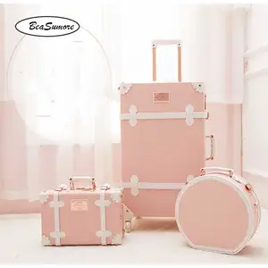 New Retro white pink blue Travel Bag Rolling Luggage sets,13inch