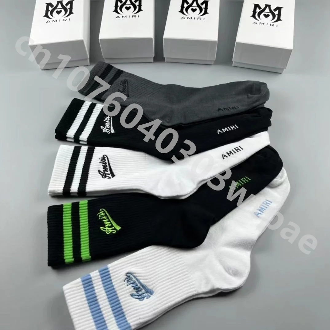 

Amiri-GLND New 2023 23ss One Box 5 Pairs Breathable Socks 5 Sets/box High Street Embroidered Top Quality Socks WIht Box