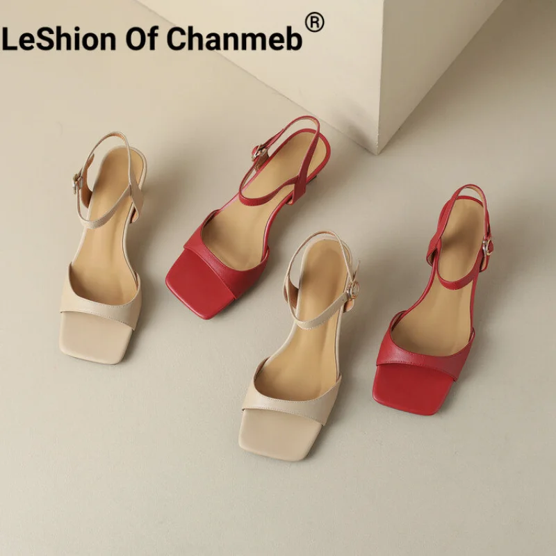 

Leshion Of Chanmeb Genuine Leather Sandals For Women Thin High Heeled Buckle Shoes Ladies Nude Red Summer Office Heels Sandal 42