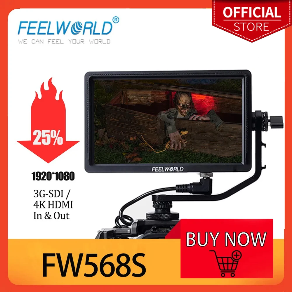 Фото ЖК-панель FEELWORLD FW568S для камеры, 6-дюймовая IPS-панель FHD 1920X108 0, видеомонитор 3G SDI 4KHDMI, вход для Youtube, гиростабилизатор №1