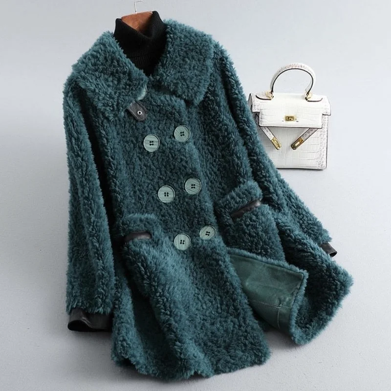 Sheep Shearing Female Brief Paragraph Coat Keep Warm Thick Fur Coats Natural Fur Lambs Wool Coat Collar Shearling Jackets E705