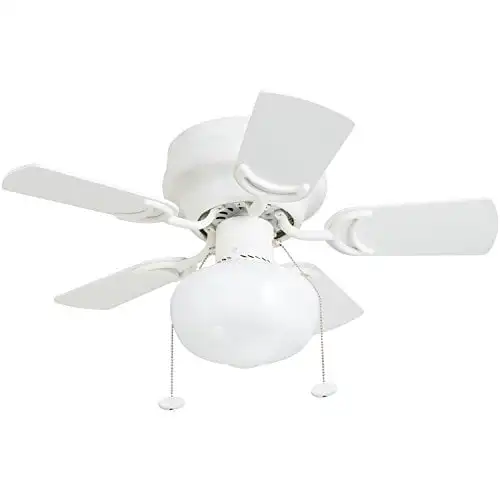 

28" White Low Profile Ceiling Fan with Light