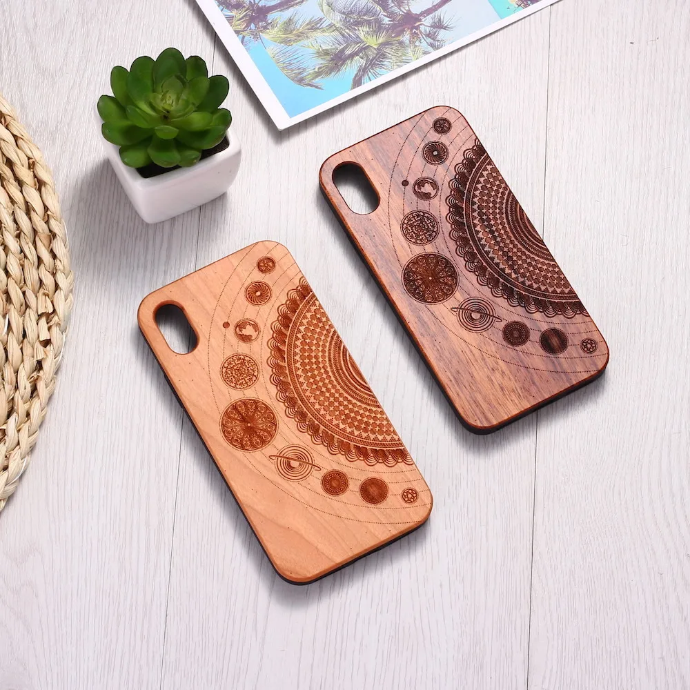 

Деревянный чехол для телефона iPhone 11, 12, 13 Pro Max Mini, XS, 5, 6, 7, 8, 6s Plus, SE 2020, чехол для телефона с рисунком мандалы тотем, лазерной гравировкой благос...