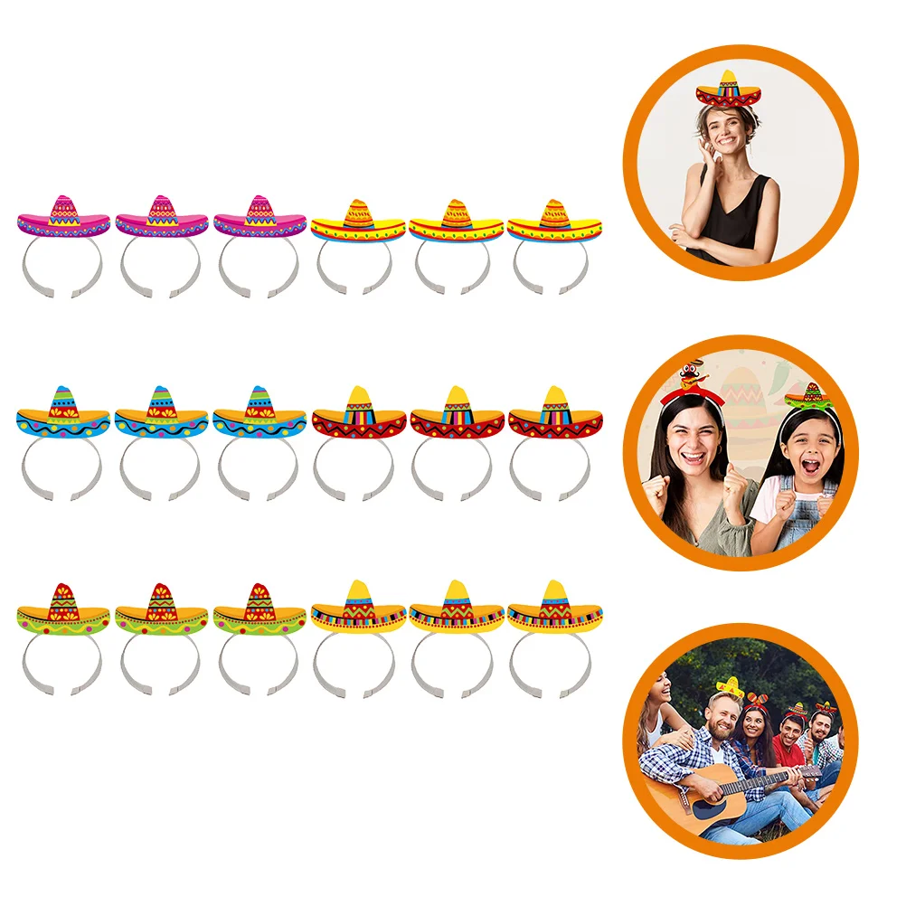 

18Pcs Party Headdress Sombrero Headdress Mexican Festival Hairbands Hair Accessories