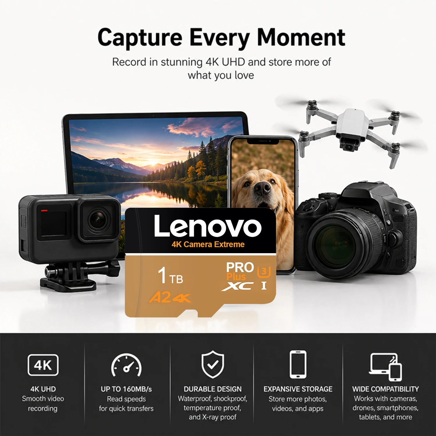 Фото Карта памяти Lenovo Micro SD 512 ГБ, SD-карта памяти 128 ГБ, флеш-карта Micro SD TF U3 V30, видео-карта TF для камер и устройств видеонаблюдения №2